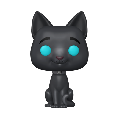 Figura colecionável Pop! de gato preto com olhos azuis e coleira preta.