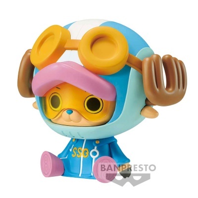 Figura de vinil colorida com gorro, óculos amarelos e chifres castanhos