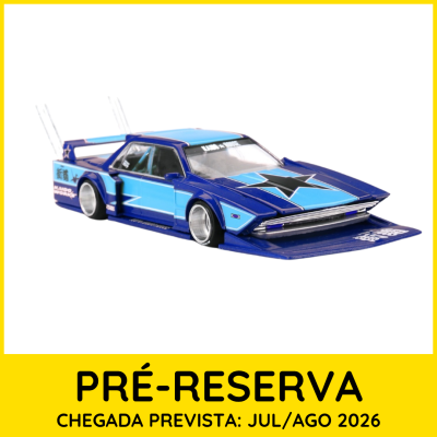Modelo de carro desportivo em miniatura azul com estrela e texto de pré-reserva