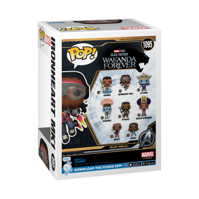 Caixa de figura Funko Pop! Marvel Ironheart MK1 número 1095 da coleção Black Panther Wakanda Forever