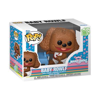 Figura Funko Pop Baby Rowlf Muppet Babies em caixa colorida com texto e código