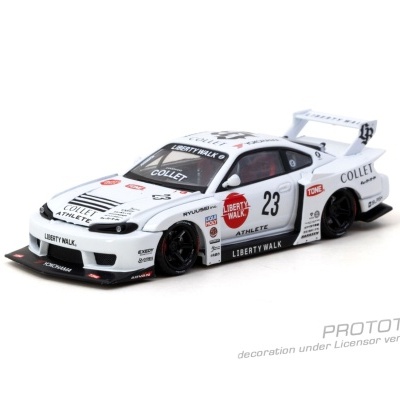 Miniatura de carro de corrida branco com decoração Liberty Walk e número 23