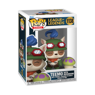Boneco Funko Pop! Teemo com cogumelo League of Legends na caixa