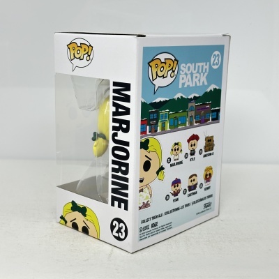Caixa Funko Pop! Marjorine do South Park número 23 com fundo azul e personagens