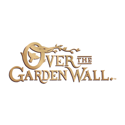 Logótipo Over the Garden Wall em letras castanhas com ramo e pássaro