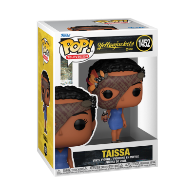 Figura Funko Pop! Taissa da série Yellowjackets em caixa com design branco e amarelo.