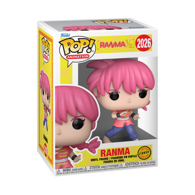 Figura Funko Pop! Ranma ½ com cabelo rosa e roupa às riscas em embalagem