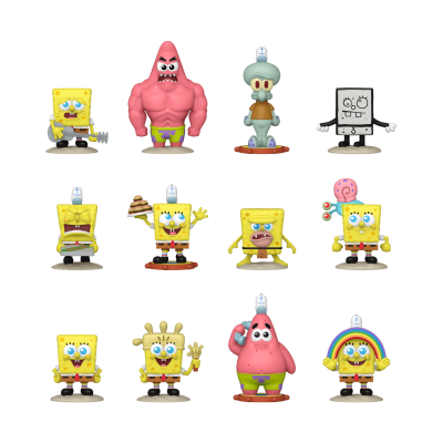 Figuras colecionáveis de Bob Esponja e amigos em fundo preto