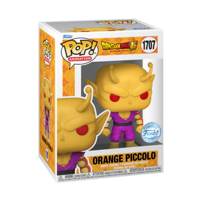 Boneco Funko Pop! Orange Piccolo de vinil com roupa roxa e olhos vermelhos na embalagem