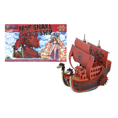 Modelo de navio Nine Snake Ship vermelho e preto com velas e cabeça de serpente