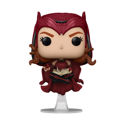 Figura Funko Pop da personagem Scarlet Witch com fato vermelho e capa