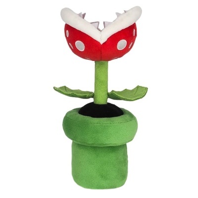 Pelúcia planta carnívora Super Mario verde e vermelha em vaso de tecido