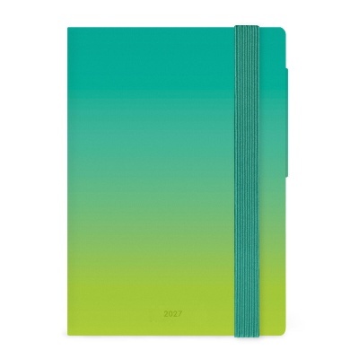 Agenda 2027 com capa rígida verde e azul com elástico