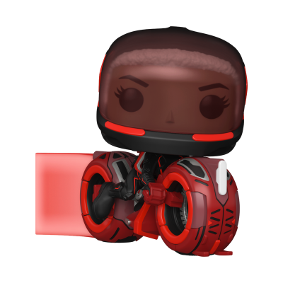 Figura de vinil em motocicleta futurista vermelha e preta