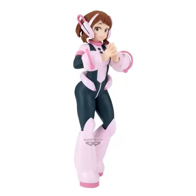Figura colecionável de personagem feminina em traje preto e rosa com acessórios tecnológicos