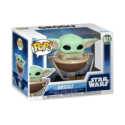 Figura Funko Pop Grogu Star Wars na caixa com janela transparente