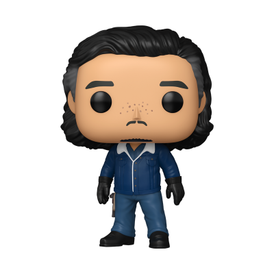 Figura Funko Pop vinil com camisa azul e cabelo negro