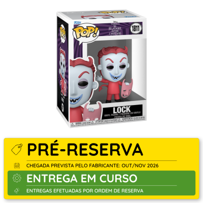 Figura de vinil Funko Pop! Lock com tema The Nightmare Before Christmas numa caixa exibidora