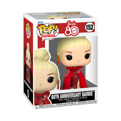 Figura de vinil Funko Pop! Barbie 80th Anniversary vestida de vermelho na caixa