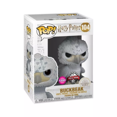 Figura POP! Harry Potter Buckbeak número 104 em caixa com janela transparente