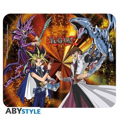 Tapete de rato Yu-Gi-Oh! com personagens anime Yugi Muto e Seto Kaiba e criaturas mágicas