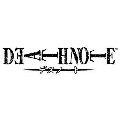 Logótipo stylizado preto de DEATH NOTE com texto japonês