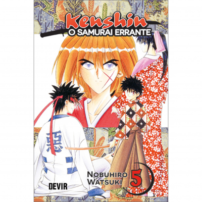 Capa de livro manga 'Kenshin O Samurai Errante' volume 5 com personagens e texto em português.