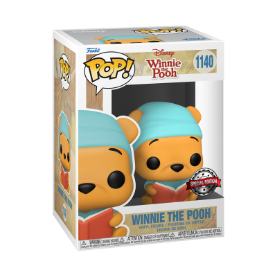 Figura Funko Pop de Winnie the Pooh com gorro azul e livro em caixa