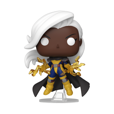 Figura de ação Funko Pop personagem com cabelo branco e fato azul e amarelo