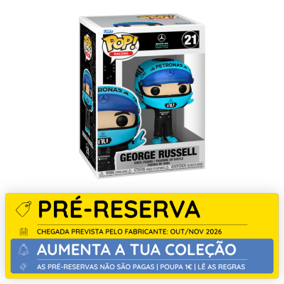 Funko Pop! George Russell com capacete azul em caixa de vinil