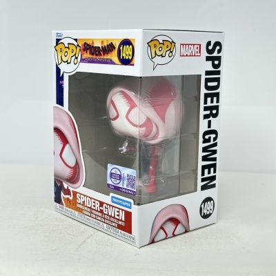 Figura Funko Pop! Spider-Gwen em caixa branca com janela transparente