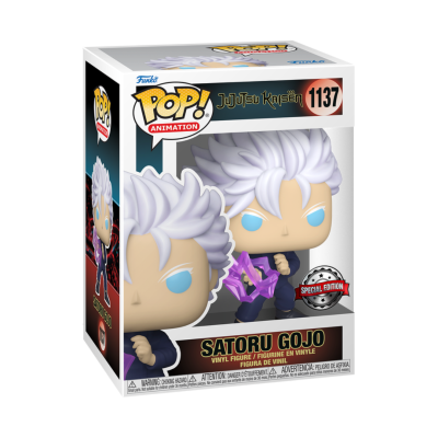 Figura Funko POP! de vinil do Satoru Gojo com cabelo branco e olhos azuis em embalagem