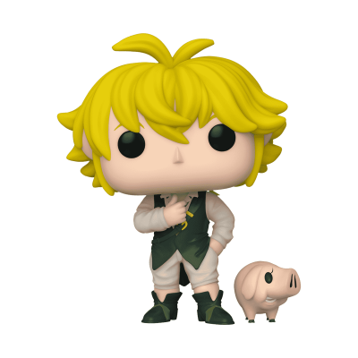 Figura Funko Pop com cabelo amarelo e pequeno porco cor de rosa