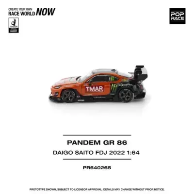 Miniatura de carro de corrida laranja e preto Pandem GR 86 escala 1:64