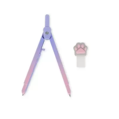 Compasso gradiente azul e rosa com apontador de pata cinza e rosa