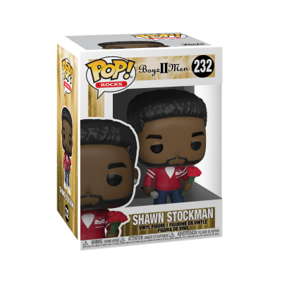 Funko Pop! Rocks Shawn Stockman, roupa vermelha e branca, a segurar microfone e flores, em caixa