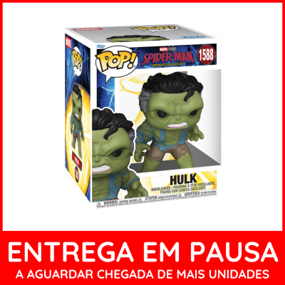 Funko Pop! do Hulk na caixa original com fundo branco e texto de aviso em vermelho