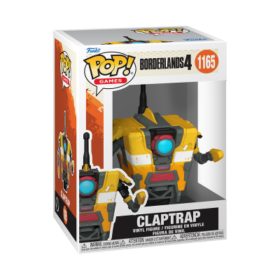 Figura de vinil Funko Pop! Claptrap amarela em caixa transparente de Borderlands 4.