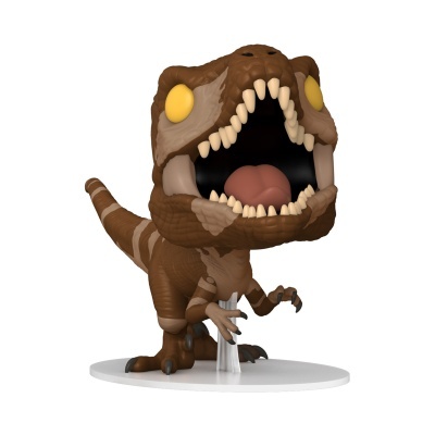 Figura colecionável de T-Rex com boca aberta e suporte branco