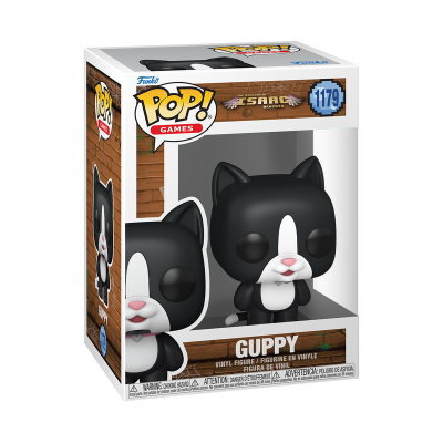 Figura Funko Pop! Games Guppy preta e branca na embalagem de cartão com janela de plástico