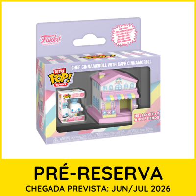 Brinquedo Funko Bitty Pop! Towns Chef Cinnamoroll com café Cinnamoroll na embalagem