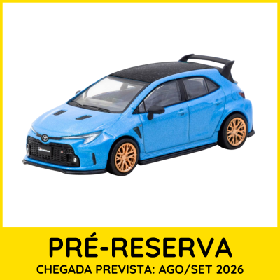 Miniatura de carro Toyota Corolla azul com tejadilho preto e jantes douradas