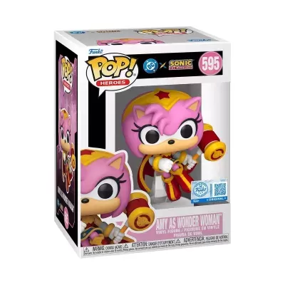 Figura Funko Pop Amy como Wonder Woman na embalagem