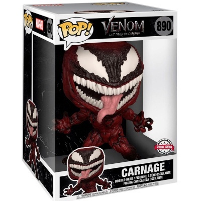 Figura Funko Pop! Carnage da Marvel com cabeça grande vermelha e preta e língua lançada