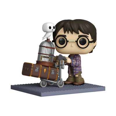 Figura Funko Pop Harry Potter com gaiola e coruja em carrinho de bagagens