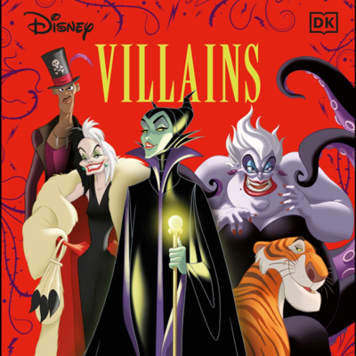 Capa de livro Disney Villains com personagens vilãs em fundo vermelho