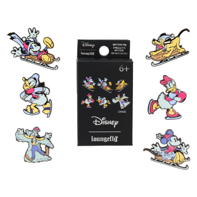 Conjunto de pins Disney Loungefly com personagens clássicos em embalagem preta