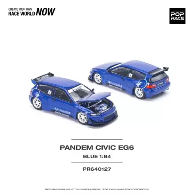 Modelo de carro Honda Civic EG6 azul 1:64 com detalhes PANDEM e spoiler preto