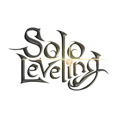 Logo do jogo Solo Leveling em letras negras com efeitos dourados no centro