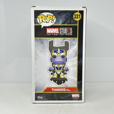 Caixa de boneco Funko POP! Thanos azul, dourado e roxo, número 331